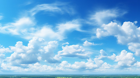 Blue sky and white clouds..blue back ground.Freshness of the new day. Bright blue background. Relaxing feeling like being in the sky , Generate AIの素材