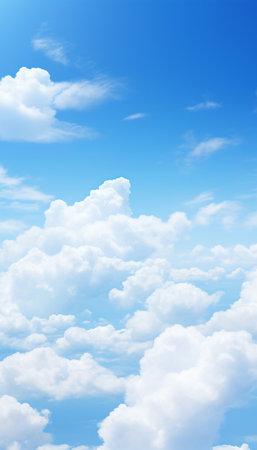 Blue sky and white clouds..blue back ground.Freshness of the new day. Bright blue background. Relaxing feeling like being in the sky , Generate AIの素材