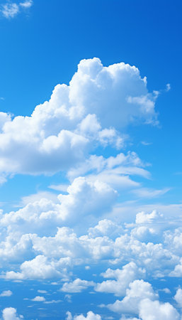 Blue sky and white clouds..blue back ground.Freshness of the new day. Bright blue background. Relaxing feeling like being in the sky , Generate AIの素材