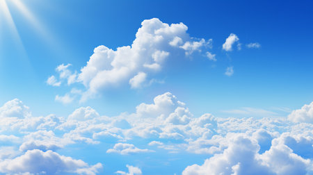 Blue sky and white clouds..blue back ground.Freshness of the new day. Bright blue background. Relaxing feeling like being in the sky , Generate AIの素材