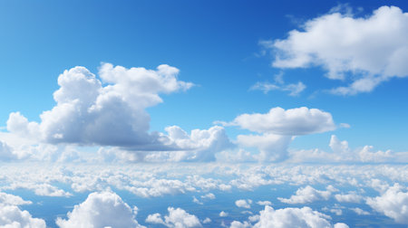 Blue sky and white clouds..blue back ground.Freshness of the new day. Bright blue background. Relaxing feeling like being in the sky , Generate AIの素材