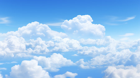 Blue sky and white clouds..blue back ground.Freshness of the new day. Bright blue background. Relaxing feeling like being in the sky , Generate AIの素材