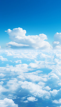 Blue sky and white clouds..blue back ground.Freshness of the new day. Bright blue background. Relaxing feeling like being in the sky , Generate AIの素材