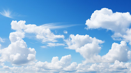Blue sky and white clouds..blue back ground.Freshness of the new day. Bright blue background. Relaxing feeling like being in the sky , Generate AIの素材