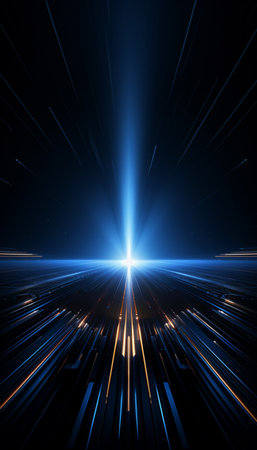 Abstract glowing circle lines on dark blue background. Geometric stripe line art design. Modern shiny blue lines, Generate AIの素材