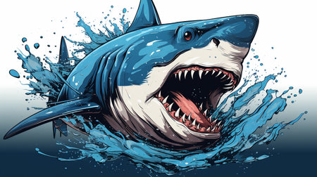 Angry Shark Face Blue Ocean Vector Artwork, Shark, Animal , Generate AIの素材