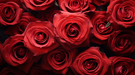 Background of bright red roses close-up.Generate AIの素材