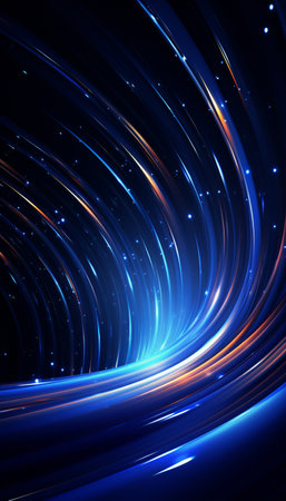 Abstract glowing circle lines on dark blue background. Geometric stripe line art design. Modern shiny blue lines, Generate AIの素材