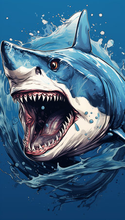 Angry Shark Face Blue Ocean Vector Artwork, Shark, Animal , Generate AIの素材