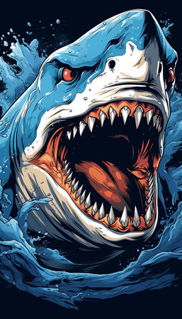 Angry Shark Face Blue Ocean Vector Artwork, Shark, Animal , Generate AIの素材
