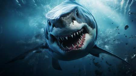 Angry Shark Face Blue Ocean Vector Artwork, Shark, Animal , Generate AIの素材