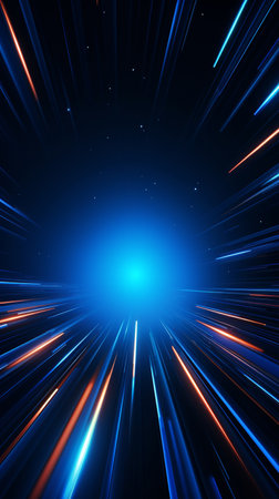 Abstract glowing circle lines on dark blue background. Geometric stripe line art design. Modern shiny blue lines, Generate AIの素材
