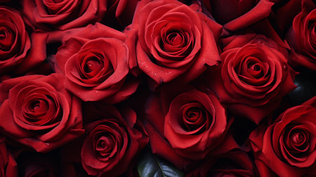 Background of bright red roses close-up.Generate AIの素材