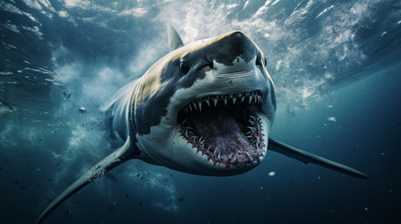 Angry Shark Face Blue Ocean Vector Artwork, Shark, Animal , Generate AIの素材
