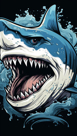 Angry Shark Face Blue Ocean Vector Artwork, Shark, Animal , Generate AIの素材