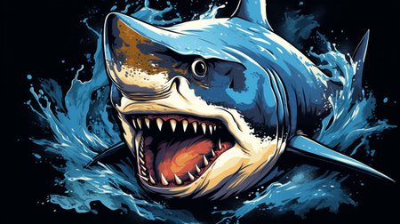 Angry Shark Face Blue Ocean Vector Artwork, Shark, Animal , Generate AIの素材