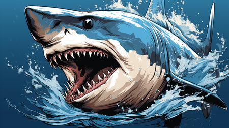 Angry Shark Face Blue Ocean Vector Artwork, Shark, Animal , Generate AIの素材
