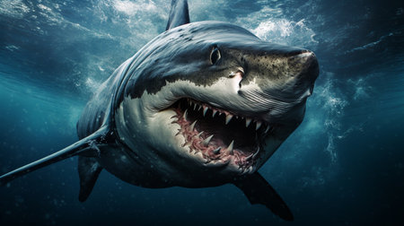 Angry Shark Face Blue Ocean Vector Artwork, Shark, Animal , Generate AIの素材