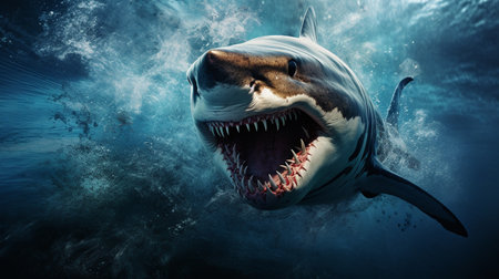 Angry Shark Face Blue Ocean Vector Artwork, Shark, Animal , Generate AIの素材
