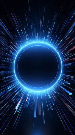 Abstract glowing circle lines on dark blue background. Geometric stripe line art design. Modern shiny blue lines, Generate AIの素材