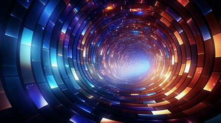 Abstract circular data tunnel Digital generated image of abstract circular data tunnel visualising speed and technology , Generate AIの素材