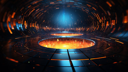 Abstract circular data tunnel Digital generated image of abstract circular data tunnel visualising speed and technology , Generate AIの素材