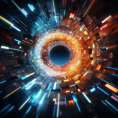 Abstract circular data tunnel Digital generated image of abstract circular data tunnel visualising speed and technology , Generate AIの素材