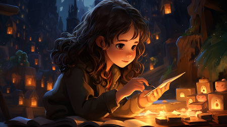A little preschool girl plays online games on her smartphone and watches cartoons.Generate AIの素材