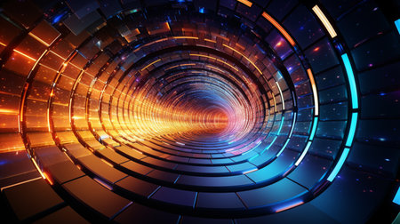 Abstract circular data tunnel Digital generated image of abstract circular data tunnel visualising speed and technology , Generate AIの素材