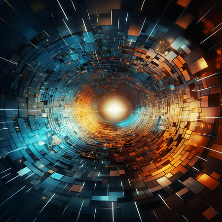 Abstract circular data tunnel Digital generated image of abstract circular data tunnel visualising speed and technology , Generate AIの素材