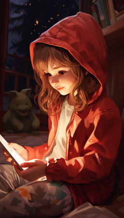 A little preschool girl plays online games on her smartphone and watches cartoons.Generate AIの素材