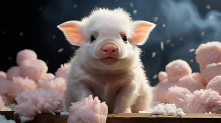 Cartoon 3d , A cute little pink pig , laughing cutely on a white background Generate AIの素材