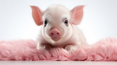 Cartoon 3d , A cute little pink pig , laughing cutely on a white background Generate AIの素材
