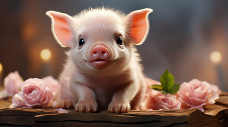 Cartoon 3d , A cute little pink pig , laughing cutely on a white background Generate AIの素材