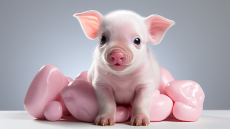 Cartoon 3d , A cute little pink pig , laughing cutely on a white background Generate AIの素材