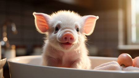 Cartoon 3d , A cute little pink pig , laughing cutely on a white background Generate AIの素材