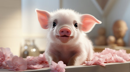 Cartoon 3d , A cute little pink pig , laughing cutely on a white background Generate AIの素材