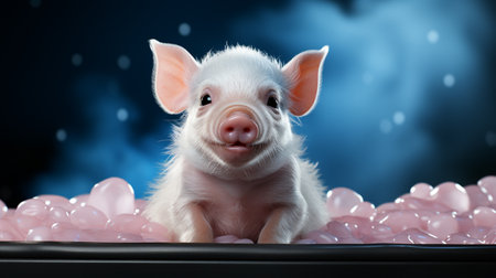 Cartoon 3d , A cute little pink pig , laughing cutely on a white background Generate AIの素材