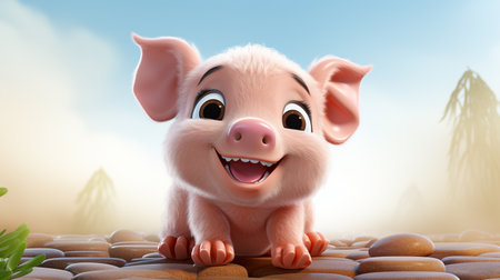Cartoon 3d , A cute little pink pig , laughing cutely on a white background Generate AIの素材