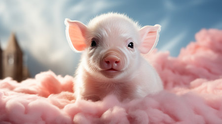Cartoon 3d , A cute little pink pig , laughing cutely on a white background Generate AIの素材