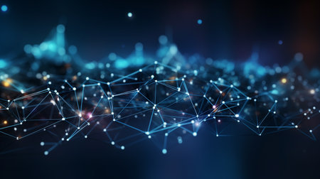 3D rendering of abstract technology background. Network connection structure with dots and linesの素材