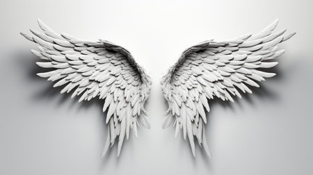 Angel wings on a white background. 3d illustration. Monochrome.の素材