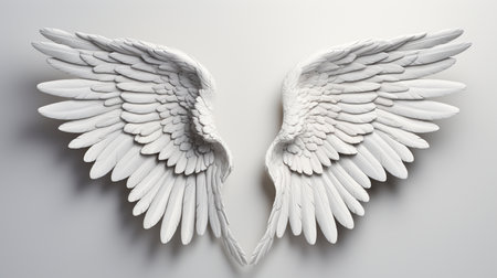 White angel wings on a white background. 3d render illustration.の素材