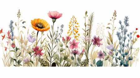 Watercolor floral background with wildflowers. Hand drawn illustration.の素材