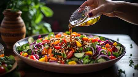 Vegetarian salad with quinoa, tomato, cucumber and red onionの素材