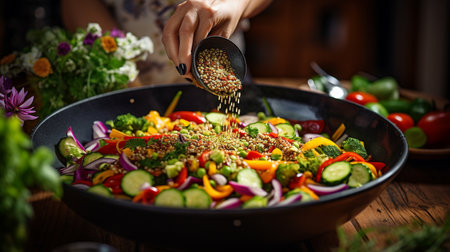 Vegetable salad with quinoa, cucumber, tomato and pepperの素材