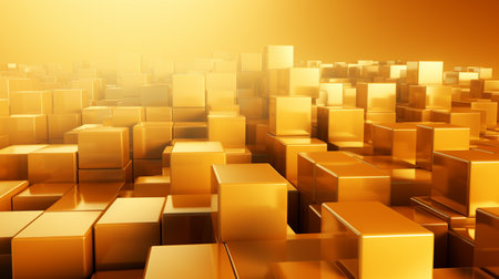 golden cubes background, 3d render, computer generated abstract backgroundの素材