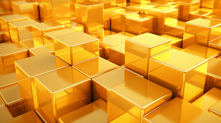 Golden Cubes Abstract Background. 3d Render Illustration Design.の素材