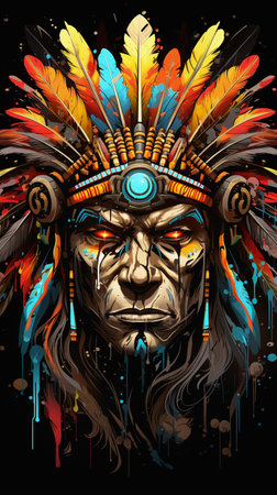 Native american indian chief head with feathers. Vector illustration.の素材
