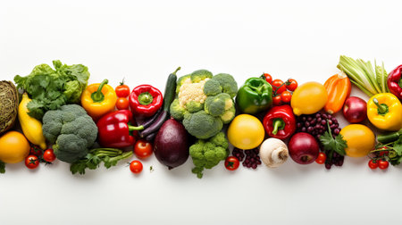 Composition with fresh organic vegetables on white background, top view. Balanced dietの素材